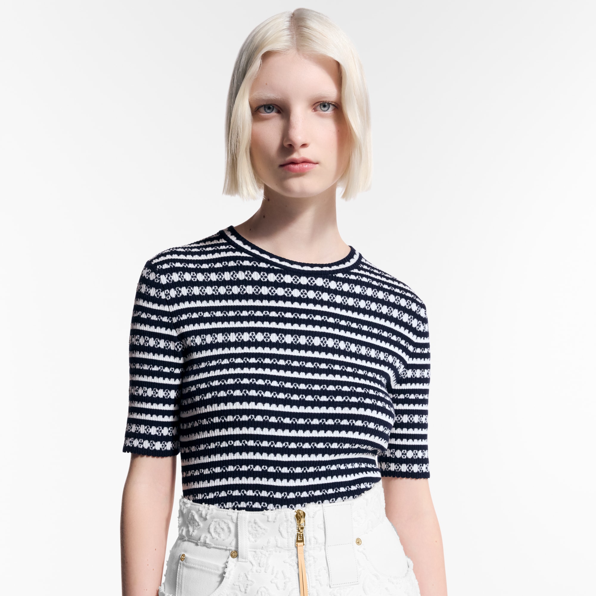 Scallop Stripe Knit Top   in Women