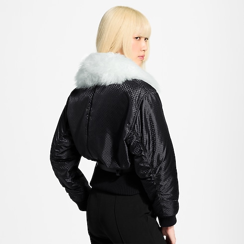 Shearling Collar Nanogram Bomber Jacket cropped worn view