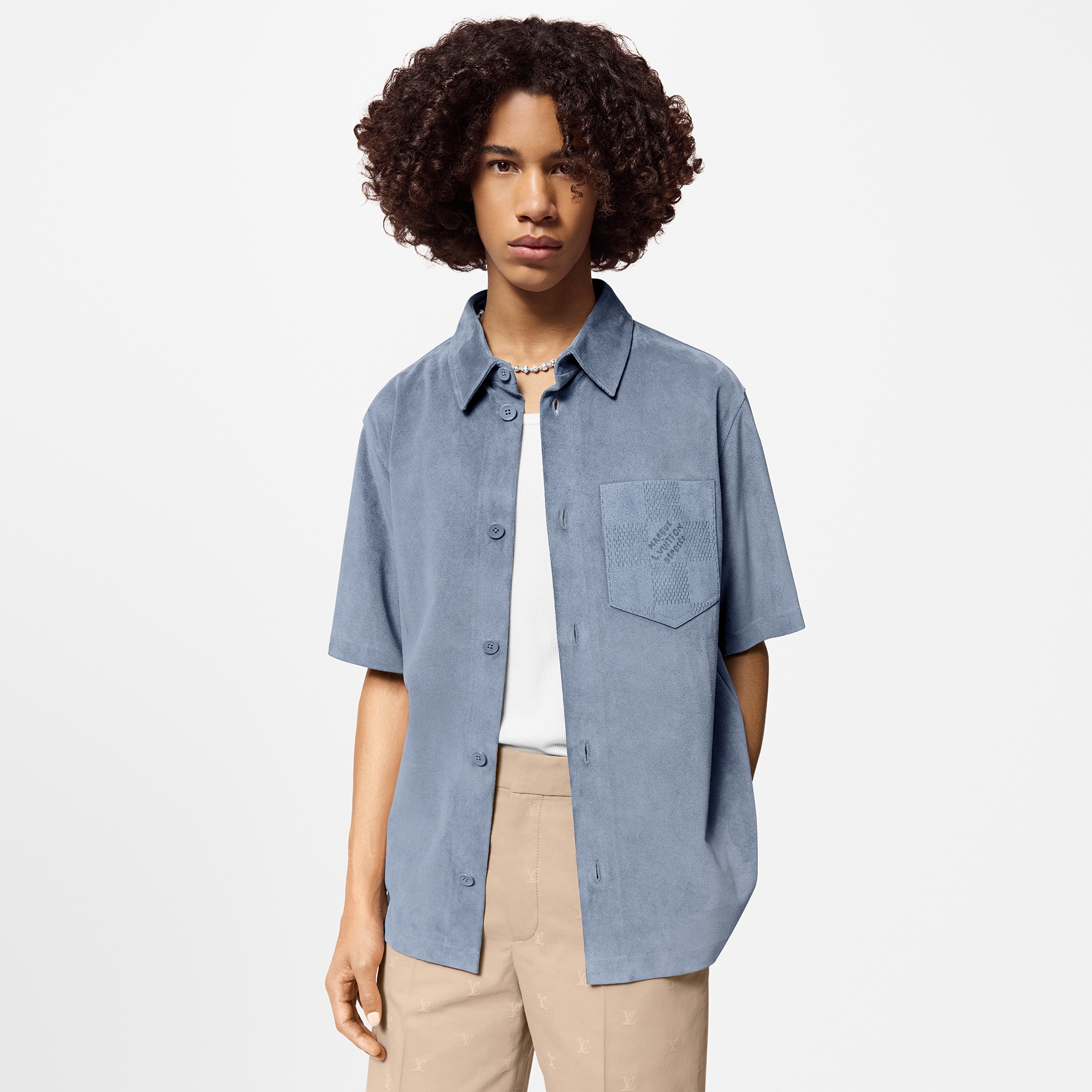 Short-Sleeved Suede Overshirt  in Men