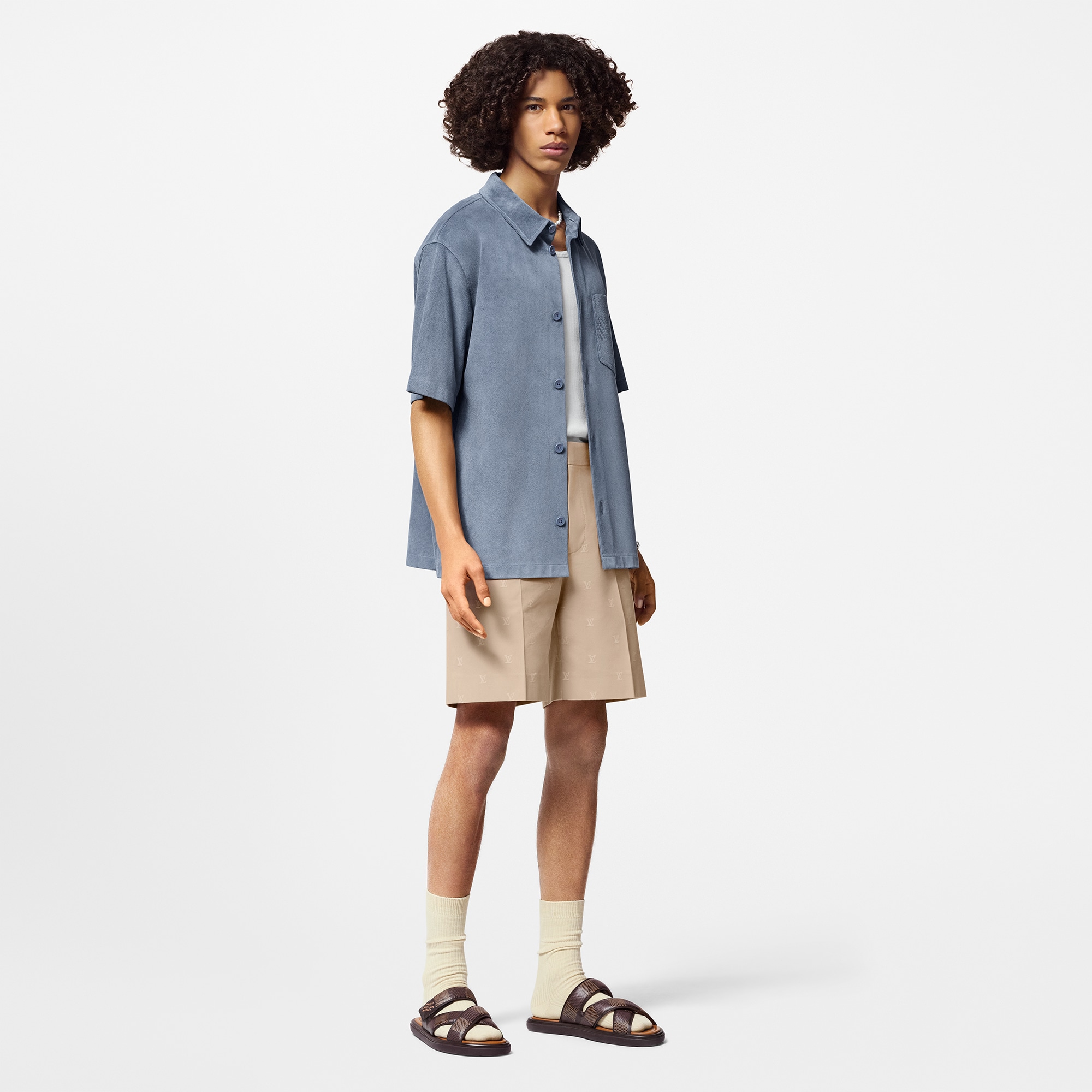 Short-Sleeved Suede Overshirt  in Men