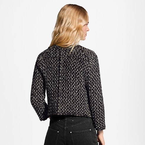 Signature Pocket Glitter Tweed Cardigan cropped worn view