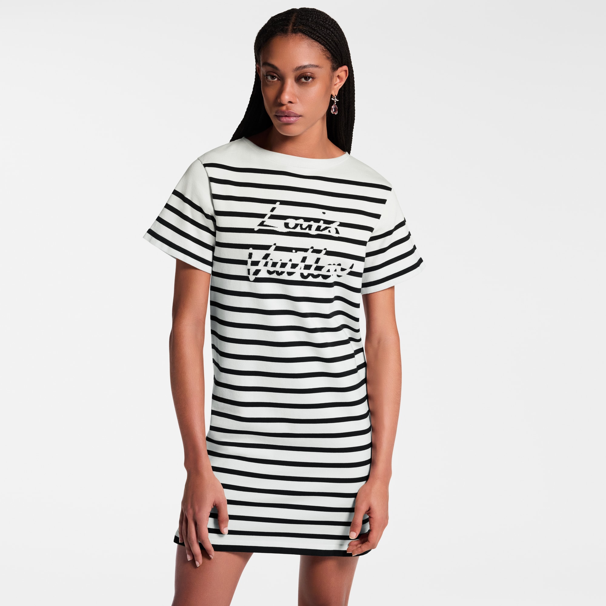 فستان محبوك بتقليمات عريضة مع توقيع لويس فويتون  in النساء