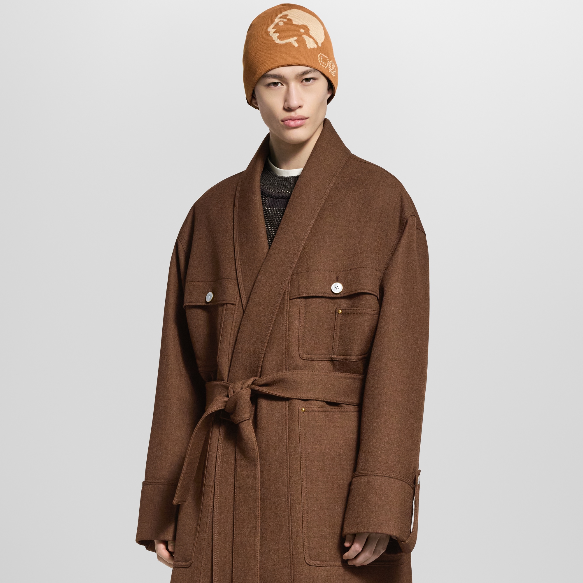 معطف عملي بصف أزرار بتصميم كيمونو  in الرجال