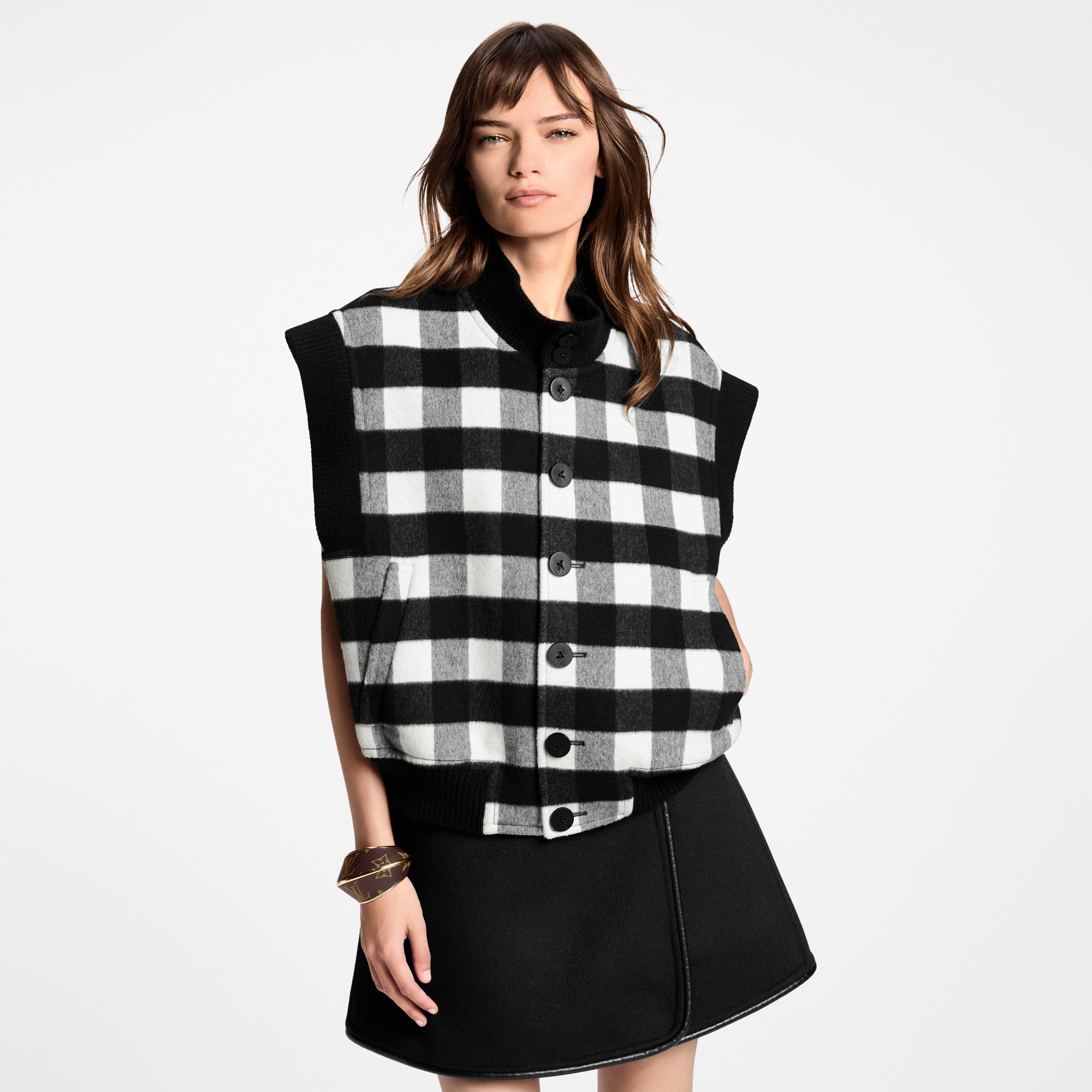 Sleeveless Check Bomber Jacket  in Women