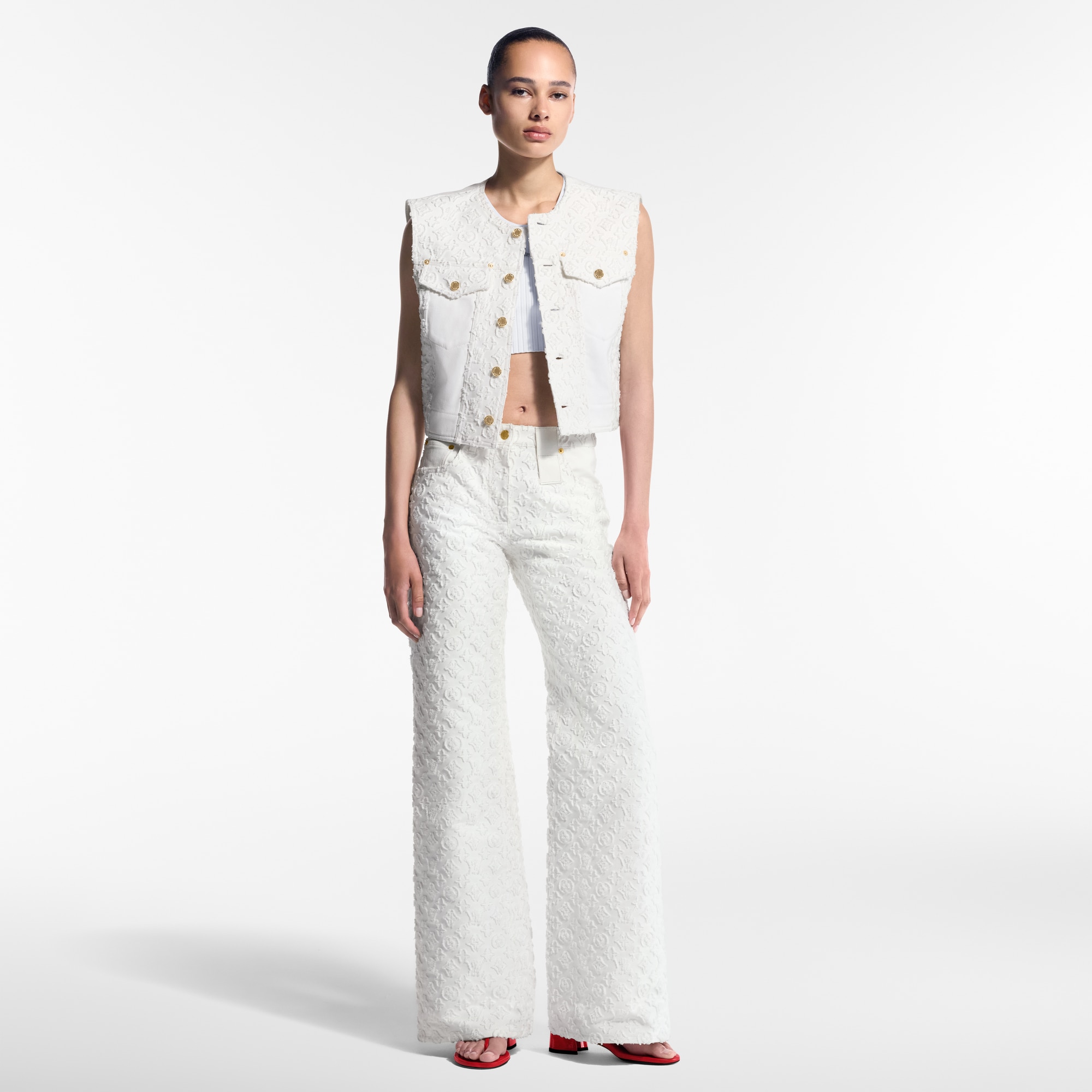 Sleeveless Monogram Fil Coupé Denim Jacket   in Women