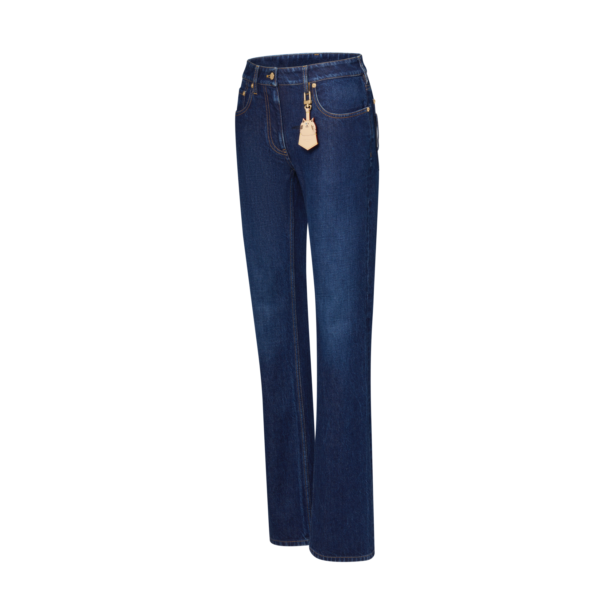 Straight-Cut Washed Denim Jeans  in Women