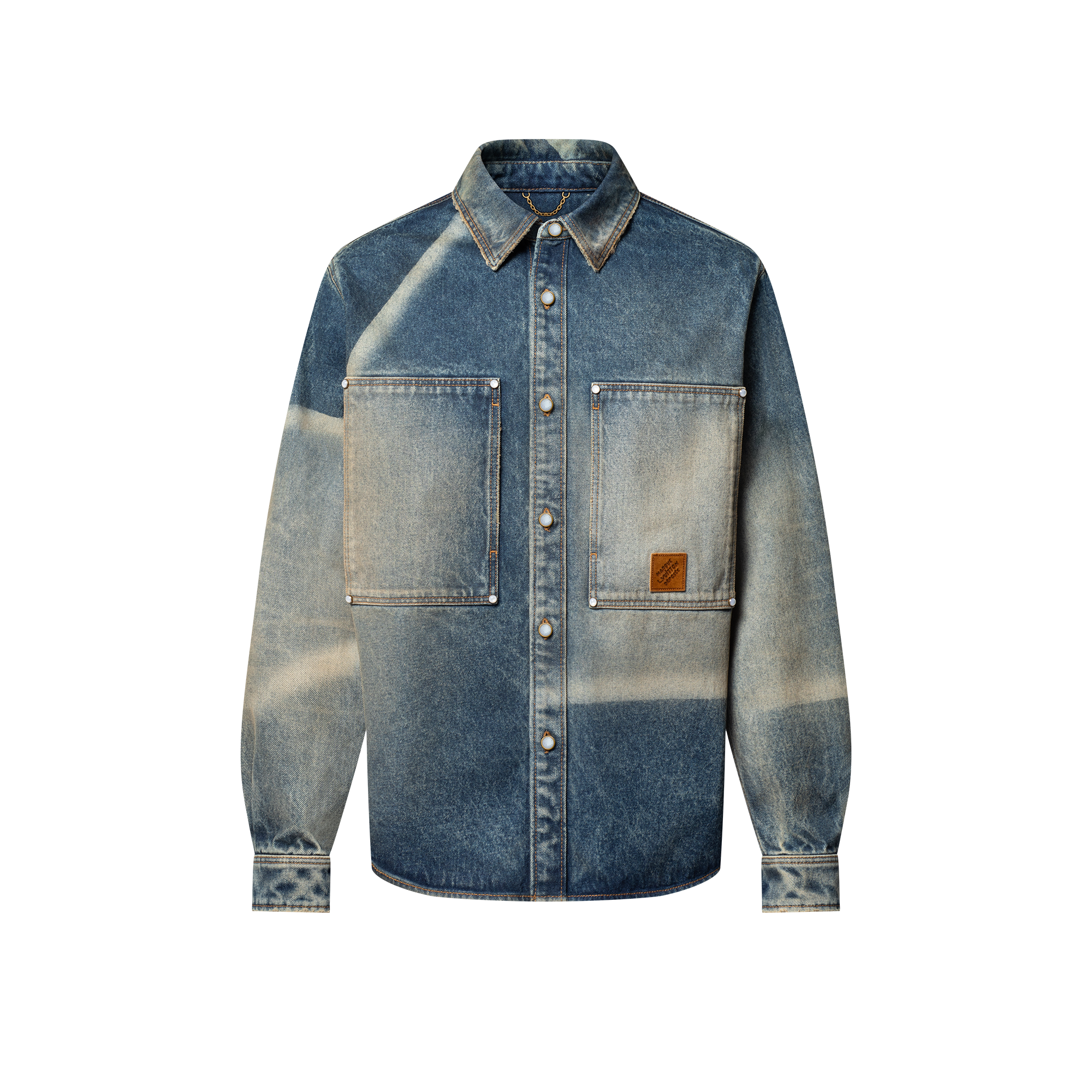 Sunfaded Effect Denim Long-Sleeved Shirt  in Men
