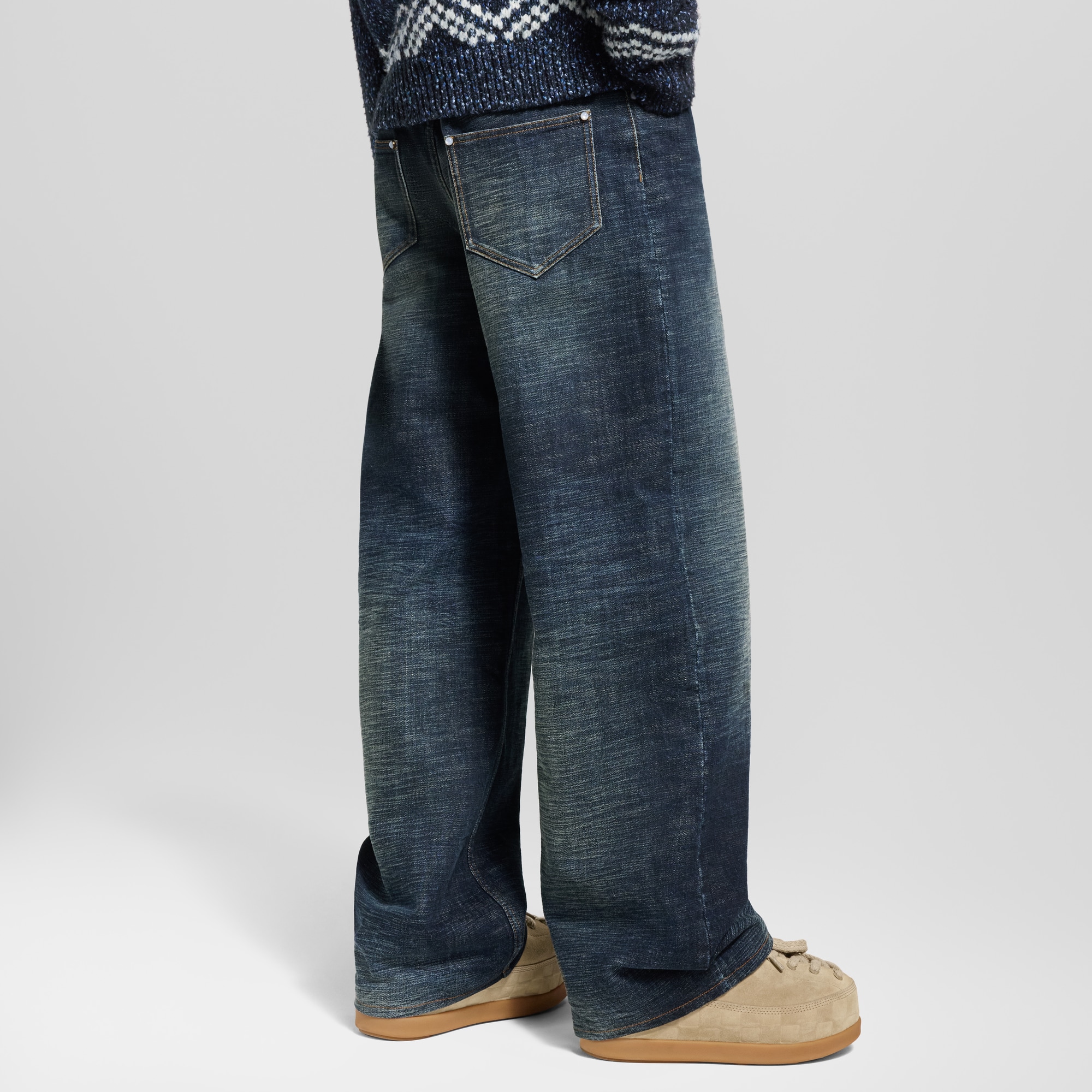 Wide Leg Denim Pants  in Men